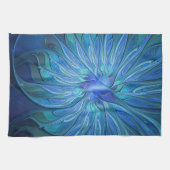 Blue Blume Fantasy Pattern, Abstraktes Fraktal Art Geschirrtuch (Horizontal)