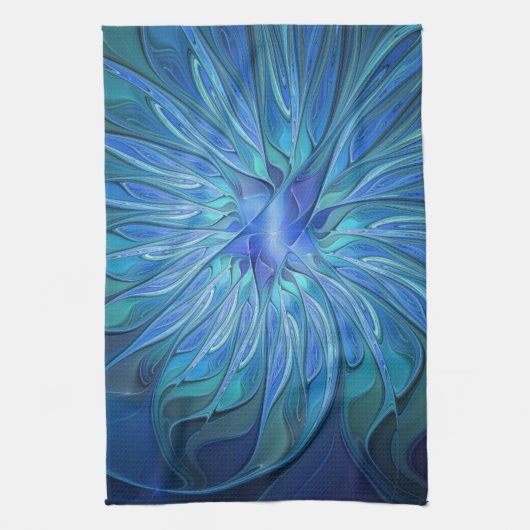 Blue Blume Fantasy Pattern, Abstraktes Fraktal Art Geschirrtuch (Vertikal)