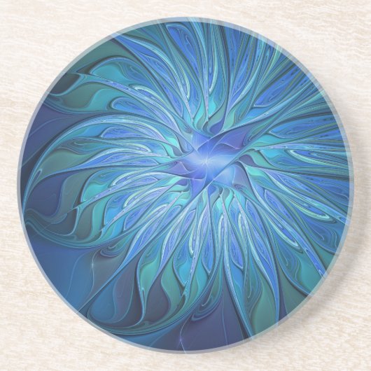 Blue Blume Fantasy Pattern, Abstraktes Fraktal Art Getränkeuntersetzer (Vorne)