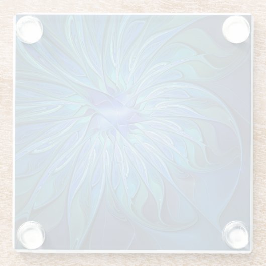 Blue Blume Fantasy Pattern, Abstraktes Fraktal Art Glasuntersetzer (Rückseite)