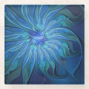 Blue Blume Fantasy Pattern, Abstraktes Fraktal Art Glasuntersetzer