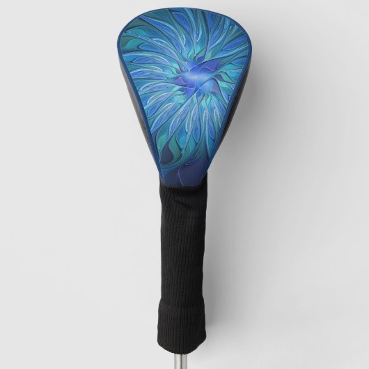 Blue Blume Fantasy Pattern, Abstraktes Fraktal Art Golf Headcover (Vorderseite)