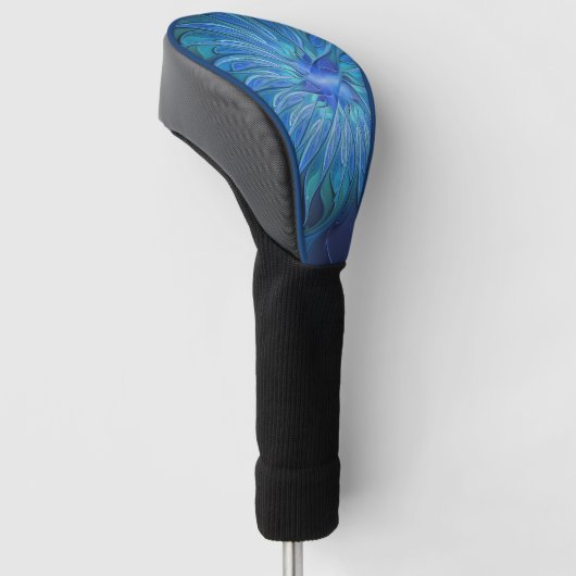 Blue Blume Fantasy Pattern, Abstraktes Fraktal Art Golf Headcover (angewinkelt)