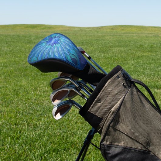 Blue Blume Fantasy Pattern, Abstraktes Fraktal Art Golf Headcover (In SItu)