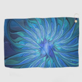Blue Blume Fantasy Pattern, Abstraktes Fraktal Art Golfhandtuch (Horizontal)