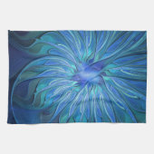 Blue Blume Fantasy Pattern, Abstraktes Fraktal Art Handtuch (Horizontal)