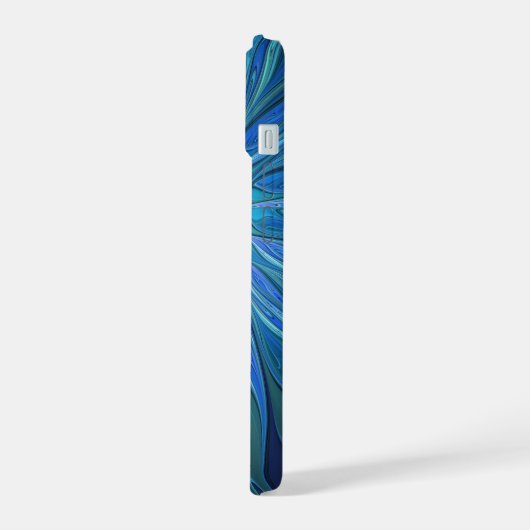 Blue Blume Fantasy Pattern, Abstraktes Fraktal Art iPhone 15 Hülle (Linke Seite)