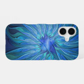 Blue Blume Fantasy Pattern, Abstraktes Fraktal Art iPhone 16 Hülle (Rückseite (Horizontal))
