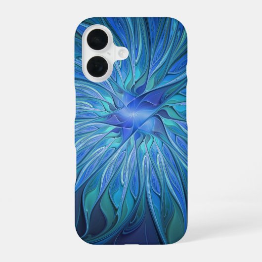 Blue Blume Fantasy Pattern, Abstraktes Fraktal Art iPhone 16 Hülle (Rückseite)