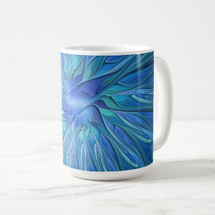 Blue Blume Fantasy Pattern, Abstraktes Fraktal Art Kaffeetasse