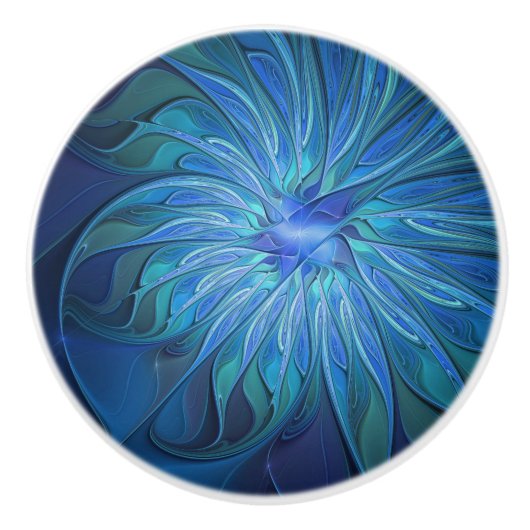 Blue Blume Fantasy Pattern, Abstraktes Fraktal Art Keramikknauf (Vorderseite)