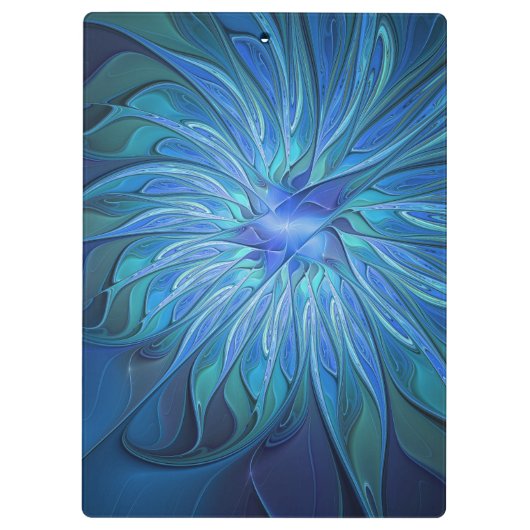 Blue Blume Fantasy Pattern, Abstraktes Fraktal Art Klemmbrett (Rückseite)