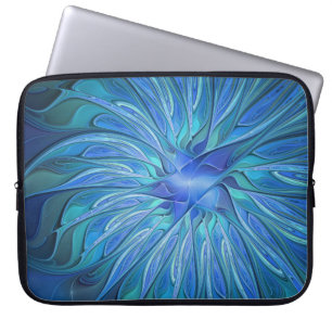 Blue Blume Fantasy Pattern, Abstraktes Fraktal Art Laptopschutzhülle