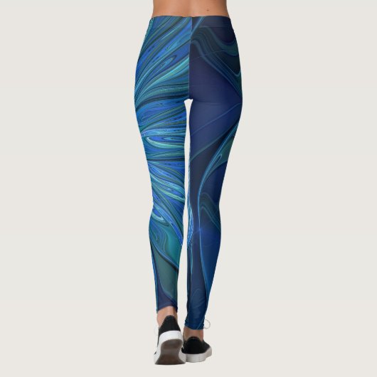 Blue Blume Fantasy Pattern, Abstraktes Fraktal Art Leggings (Rückseite)