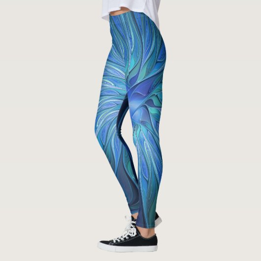 Blue Blume Fantasy Pattern, Abstraktes Fraktal Art Leggings (Links)