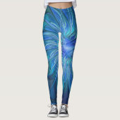 Blue Blume Fantasy Pattern, Abstraktes Fraktal Art Leggings (Vorderseite)