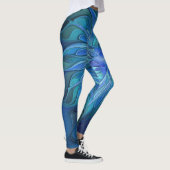 Blue Blume Fantasy Pattern, Abstraktes Fraktal Art Leggings (Rechts)