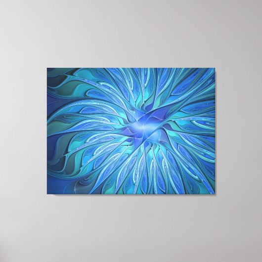 Blue Blume Fantasy Pattern, Abstraktes Fraktal Art Leinwanddruck (Vorderseite)