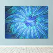 Blue Blume Fantasy Pattern, Abstraktes Fraktal Art Leinwanddruck (Insitu (Holzboden))