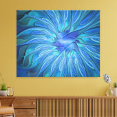 Blue Blume Fantasy Pattern, Abstraktes Fraktal Art Leinwanddruck (Insitu (Wohnzimmer))