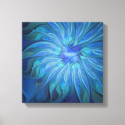 Blue Blume Fantasy Pattern, Abstraktes Fraktal Art Leinwanddruck (Vorderseite)