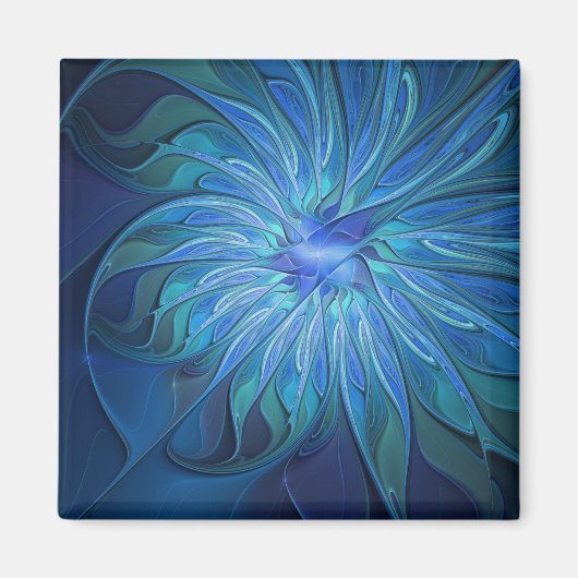 Blue Blume Fantasy Pattern, Abstraktes Fraktal Art Magnet (Vorne)