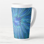 Blue Blume Fantasy Pattern, Abstraktes Fraktal Art Milchtasse (Rechte Ecke)
