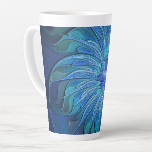 Blue Blume Fantasy Pattern, Abstraktes Fraktal Art Milchtasse (Linke Ecke)