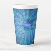 Blue Blume Fantasy Pattern, Abstraktes Fraktal Art Milchtasse (Vorderseite)