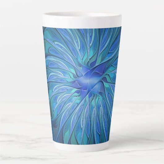 Blue Blume Fantasy Pattern, Abstraktes Fraktal Art Milchtasse (Vorderseite)