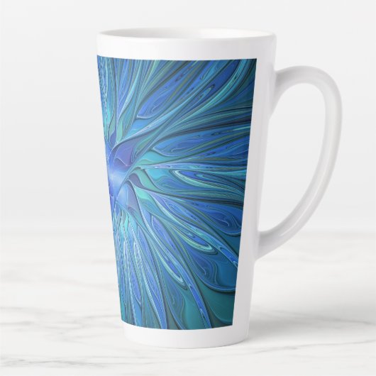 Blue Blume Fantasy Pattern, Abstraktes Fraktal Art Milchtasse (Rechts)