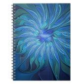 Blue Blume Fantasy Pattern, Abstraktes Fraktal Art Notizblock (Vorderseite)