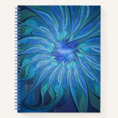 Blue Blume Fantasy Pattern, Abstraktes Fraktal Art Notizblock (Vorderseite)