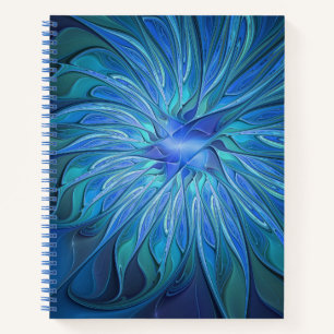 Blue Blume Fantasy Pattern, Abstraktes Fraktal Art Notizblock