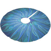 Blue Blume Fantasy Pattern, Abstraktes Fraktal Art Polyester Weihnachtsbaumdecke (Schrägansicht)