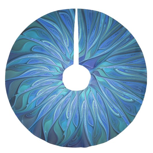 Blue Blume Fantasy Pattern, Abstraktes Fraktal Art Polyester Weihnachtsbaumdecke (Vorderseite)