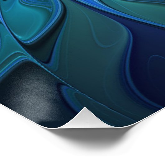 Blue Blume Fantasy Pattern, Abstraktes Fraktal Art Poster (Ecke)