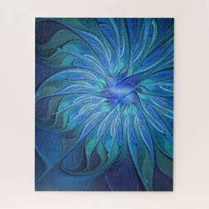 Blue Blume Fantasy Pattern, Abstraktes Fraktal Art Puzzle