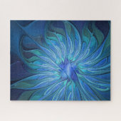 Blue Blume Fantasy Pattern, Abstraktes Fraktal Art Puzzle (Horizontal)