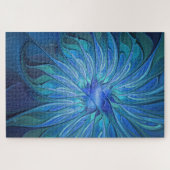 Blue Blume Fantasy Pattern, Abstraktes Fraktal Art Puzzle (Horizontal)