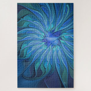 Blue Blume Fantasy Pattern, Abstraktes Fraktal Art Puzzle