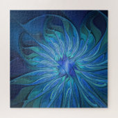 Blue Blume Fantasy Pattern, Abstraktes Fraktal Art Puzzle (Horizontal)