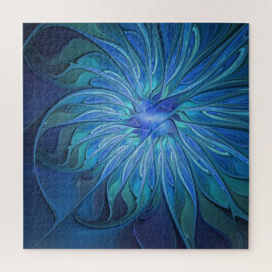 Blue Blume Fantasy Pattern, Abstraktes Fraktal Art Puzzle (Vertikal)