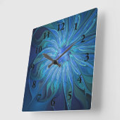 Blue Blume Fantasy Pattern, Abstraktes Fraktal Art Quadratische Wanduhr (Winkel)