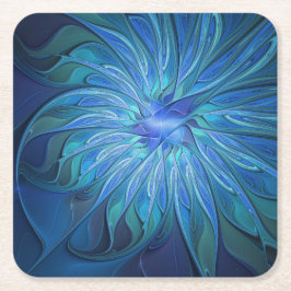 Blue Blume Fantasy Pattern, Abstraktes Fraktal Art Rechteckiger Pappuntersetzer