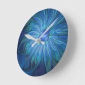 Blue Blume Fantasy Pattern, Abstraktes Fraktal Art Runde Wanduhr (Winkel)