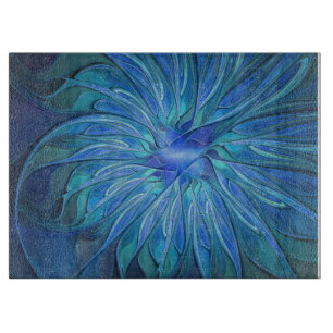 Blue Blume Fantasy Pattern, Abstraktes Fraktal Art Schneidebrett