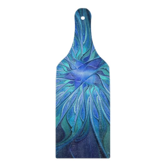Blue Blume Fantasy Pattern, Abstraktes Fraktal Art Schneidebrett (Vorderseite)