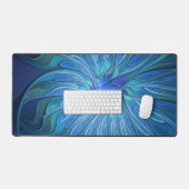 Blue Blume Fantasy Pattern, Abstraktes Fraktal Art Schreibtischunterlage (Tastatur & Maus)