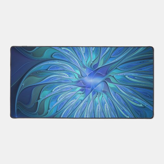 Blue Blume Fantasy Pattern, Abstraktes Fraktal Art Schreibtischunterlage (Vorderseite)